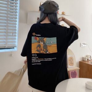 トムとジェリー Instagram グラフィック Tシャツ ブラック