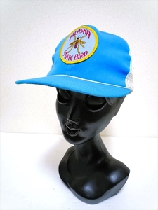 ビンテージ ALASKA STATE BIRD メッシュキャップ 帽子 CAP 水色×白 100％ポリエステル KOREA製 虫 ワッペン アウトドア 男女兼 M/L