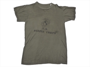 70～80’ｓ 米海軍 U.S. MARINE CORPS ビンテージ Tシャツ ステンシル文字 ミリタリー L位 カーキ
