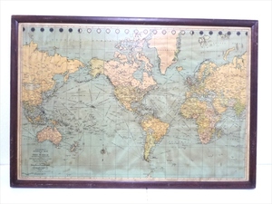 GENERAL MAP OF THE WORLD アンティーク 世界地図 木枠 Mercator's Projection マップ AMERICAN MAP COMPANY INC. インテリア NO.9456