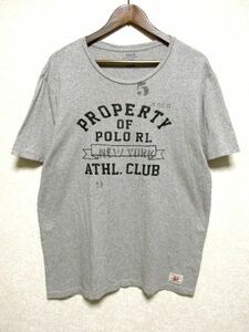 ★美品★POLO RALPH LAUREN ラルフローレン カレッジ プリント Tシャツ XL★杢グレー 霜降り ステンシル入り クルーネック 100%コットン