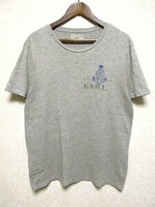 ★美品★Polo RALPH LAUREN ラルフローレン U.S.R.L. プリント Tシャツ L★杢グレー 霜降り ステンシル入り クルーネック 100%コットン