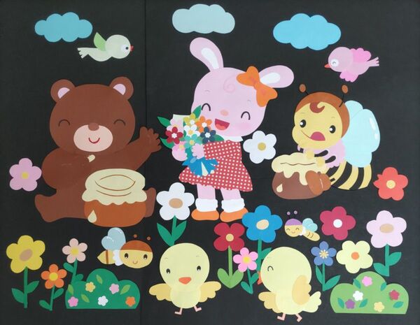 春の壁面飾り クマとミツバチとうさぎ 1 25