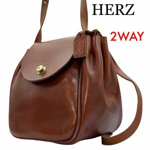 HERZ ヘルツ 2WAY ハンドバック ショルダーバック ブラウン レザー 本革 レディース バック かわいい 人気 オシャレ 送料無料