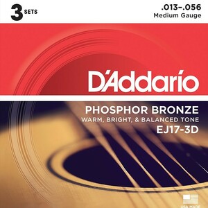 3セットパック D'Addario EJ17-3D Medium 013-056 Phosphor Bronze ダダリオ アコギ弦