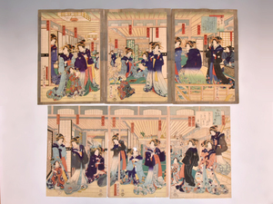 [ genuine work ] two fee . river country . large size .. three sheets . two point [ Owari shop two floor . map ][. is rear under .... map ] six sheets .. ukiyoe woodcut woodblock print beauty picture z2699s