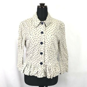 karen walker/カレンウォーカー★麻×綿/フリル/七分袖ジャケット【women’s size -US4・UK8/ベージュ×紺/ドット柄】Tops/jacket◆BH229