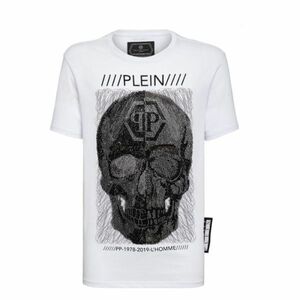 【CU】PHILIPP PLEIN フィリップ プレイン 半袖 Ｔシャツ MTK3096 #XXXLホワイト ラインストーン スカルカットソー メンズ【新品・正規品】