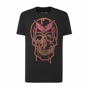 【CU】PHILIPP PLEIN フィリップ プレイン 半袖 Ｔシャツ MTK4303【XXL】　ブラック ラインストーン スカルskull ロゴ刺繍【新品・正規品】