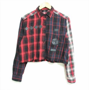 美品 DIESEL ディーゼル チェック柄 クレイジーパターン 長袖 ショート丈 シャツ XS マルチカラー