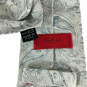 ほぼ美品 ISAIA イザイア シルク100％ 7FOLD セッテピエゲ ペイズリー柄 レギュラータイ ネクタイ ライトグレー J0303の画像6