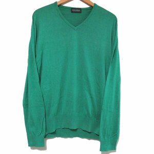 美品 JOHN SMEDLEY ジョンスメドレー 英国製 Vネック 長袖 ハイゲージニット セーター Mサイズ 緑 グリーン C0404