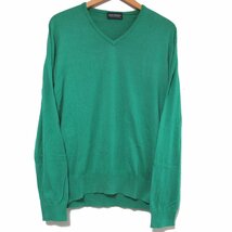 美品 JOHN SMEDLEY ジョンスメドレー 英国製 Vネック 長袖 ハイゲージニット セーター Mサイズ 緑 グリーン C0404_画像1