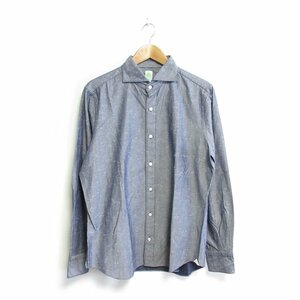 美品 Finamore フィナモレ 長袖 ホリゾンタルカラー コットンシャツ ネイビー 紺系