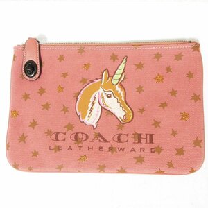  almost unused COACH Coach canvas Unicorn star pattern Turn lock clutch pouch 26 25617 pink 