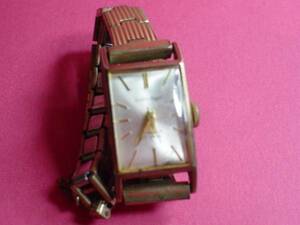 珍品　デザイン　アンティーク　手巻式　１７石　セイコー　ANGEL　女性用腕時計　角型　ゴールド　ジャンク品