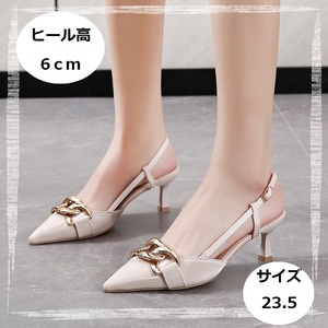 [ price cut ] mules pumps Gold buckle strap high heel 6cm ivory 23.5cm