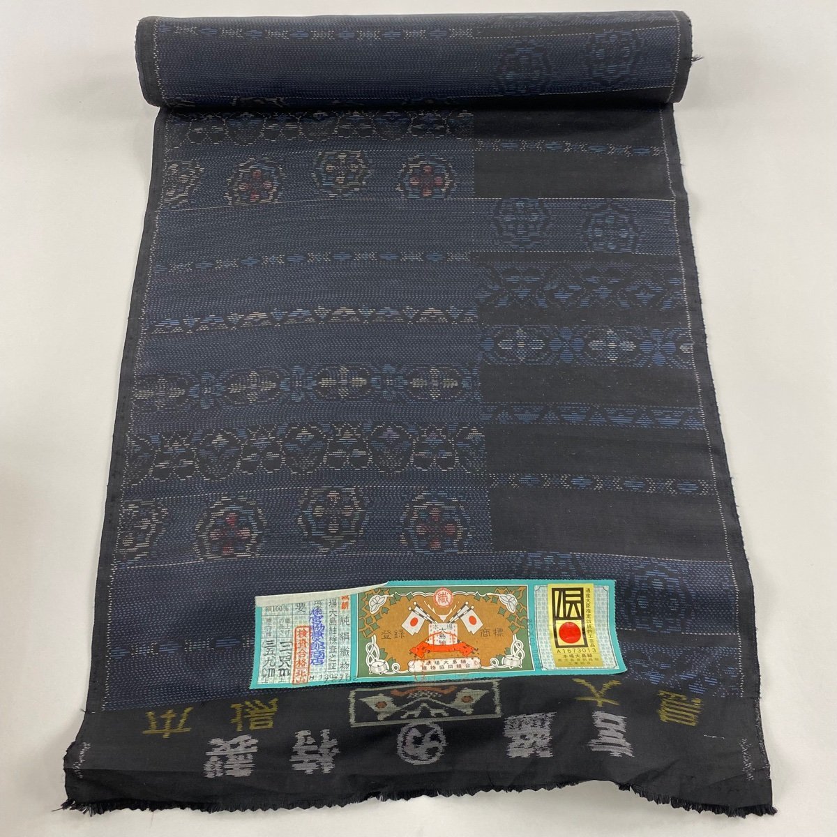新品 正絹 男物 男 夏 絽 黒 紋付 反物 藍下黒染 キングサイズ 2617-