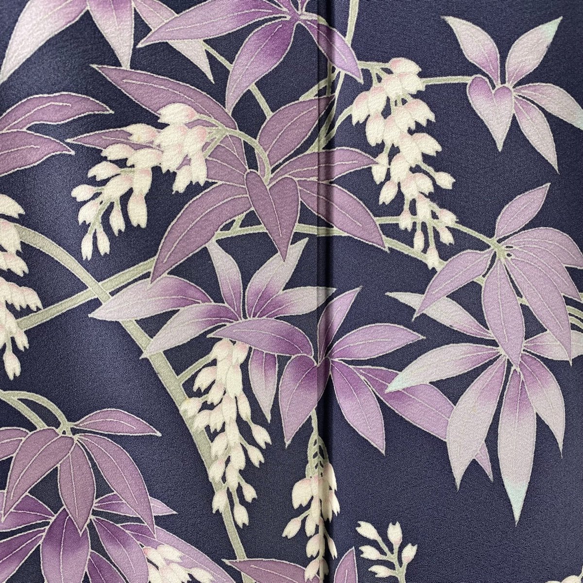 訪問着 逸品 落款 小田美知代 枝花 青灰色 袷 身丈164.5cm 裄丈67cm M