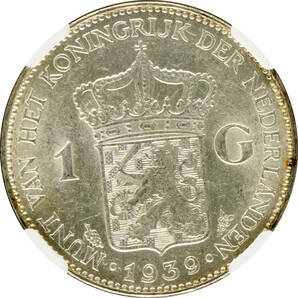 1円〜1939 オランダ 1Gulden銀貨 NGC MS62 未使用 世界コイン 古銭 貨幣 硬貨の画像4