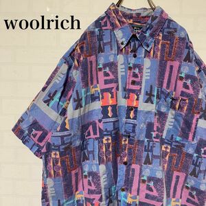 woolrich ウールリッチ 半袖シャツ ボタンダウン XLサイズ 幾何学模様 柄シャツ 