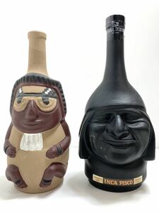 PISCOS ペルー　ピスコ　陶器ボトル　コレクション　インテリア　置物　2本セット　インカ　●