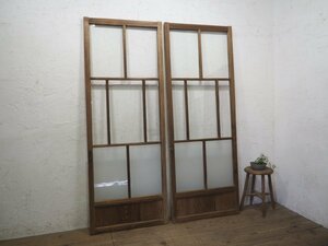 taK0216*[H182cm×W68cm]×2 sheets * antique *.... glass entering. large old wooden sliding door * old fittings wave glass door sash old Japanese-style house retro L pine 