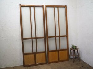 taK0346*(1)[H183cm×W70,5cm]×2 sheets * Showa Retro . design glass entering. large wooden glass door * old fittings sliding door sash Vintage L pine 