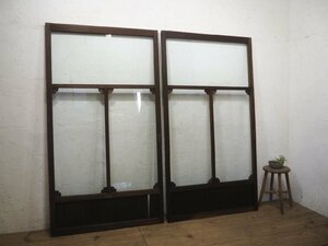 taK0161*[H177cm×W96,5cm]×2 sheets * antique *.... glass. old wooden sliding door * fittings wave glass door antique Taisho .. retro L pine 