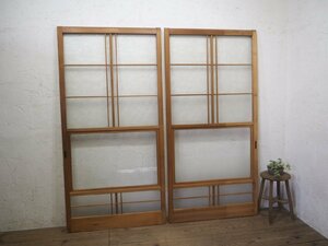 taK0458*(3)[H177cm×W87,5cm]×2 sheets * Showa Retro . design glass entering. old tree frame sliding door * fittings glass door sash peace . Vintage L pine 