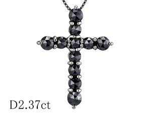 ブラックダイヤ/2.37ct クロスモチーフ ネックレス K14WGトップ K18WGチェーン