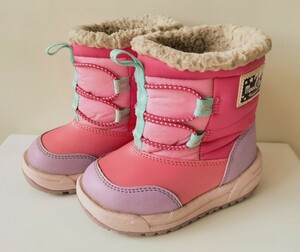 【ムーンスター】子供用スノーブーツ★女の子防水防寒ピンク×ラベンダー色★15.0cm★内側ボアあったか★MoonStarシューズ◆雪遊び