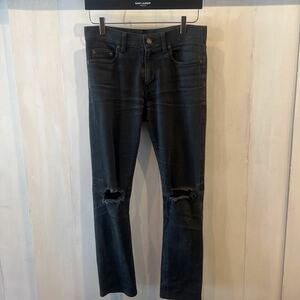 15AW SAINT LAURENT PARIS Hedi Slimane D02 ニーホール スキニーデニム　ブラックパンツ　W28 ケリングジャパン サンローランパリ エディ