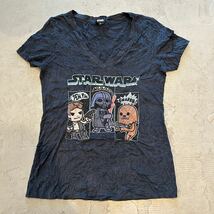 ディズニー スターウォーズ Disney STAR WARS ビンテージ 90s 00s 半袖 VネックＴシャツ XL 映画アニメ 紺 ネイビー コットン ポリエステル_画像1