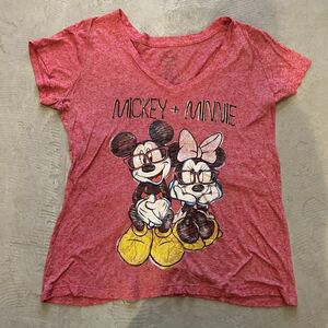 ディズニー Disney ビンテージ 90s 00s ミッキー ミニーマウス プリント Tシャツ M程 レディース レッド 半袖 Mickey Minnie Mouse USA古着