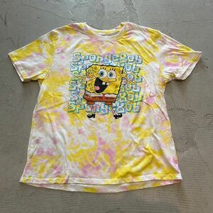 ニコロデオン スポンジボブ SpongeBob キャラクターTシャツ M タイダイ 半袖 メンズ レディース アメリカ USA古着 プリント アニメ テレビ