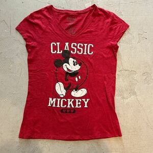 ディズニー Disney ビンテージ 90s 00s ミッキーマウス プリント Tシャツ M程 レディース 赤 レッド 半袖 オリジナル Mickey Mouse USA古着