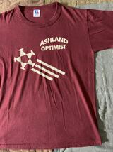 80s ラッセル vintage Tシャツ Russell バーガンディ サッカー soccer football プリント USA製 アメリカ製 トリコ_画像1