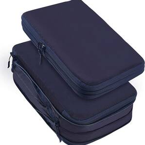 QLM 旅行圧縮バッグ ２点セット トラベルポーチ 収納バッグ 可変スペース 衣類圧縮バッグ 乾湿分離 簡単圧縮 軽量 防水素材 衣類仕分け 2