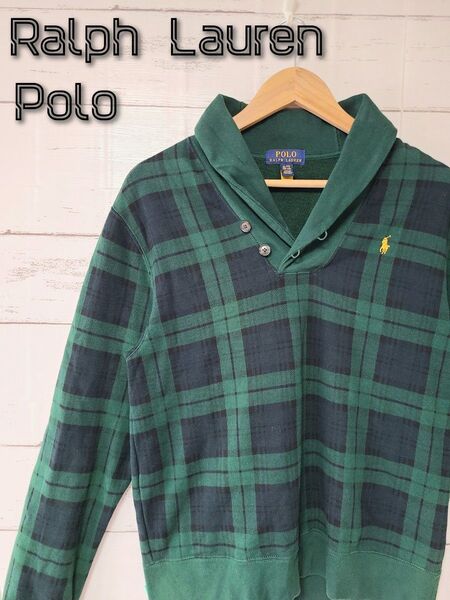 Polo Ralph Lauren ポロ ラルフローレン スウェットチェック ワンポイント 刺繍ロゴ XL LL グリーン 緑