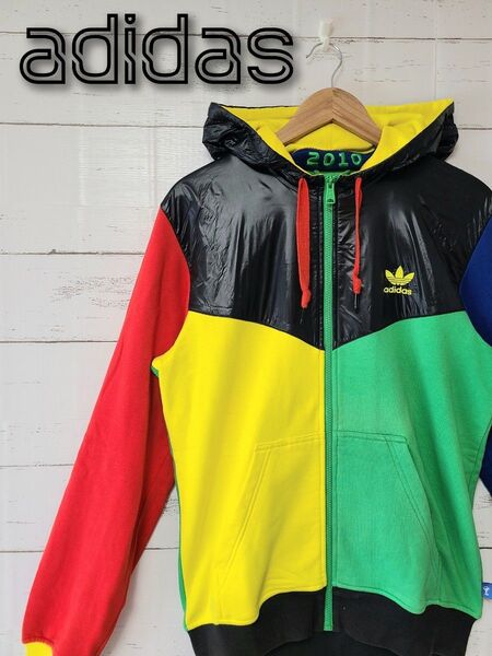 adidas アディダスオリジナルス パーカー 2010年 南アフリカ カラフル 刺繍ロゴ 切替 ナイロン LL XL