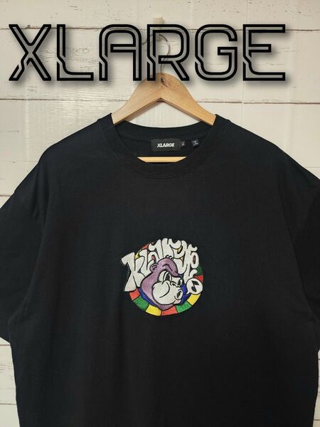 XLARGE エクストララージ Tシャツ ホイッスル 口笛 刺繍ロゴ 半袖 黒 ブラック センターロゴ LL XL ゆるだぼ