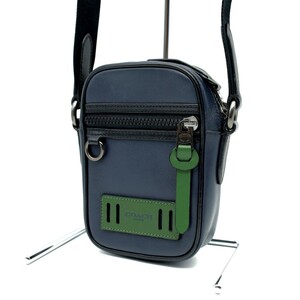 送料無料 美品 COACH コーチ メンズ ショルダーバッグ テレイン レザー クロスボディー カラーブロック F72937 ネイビー