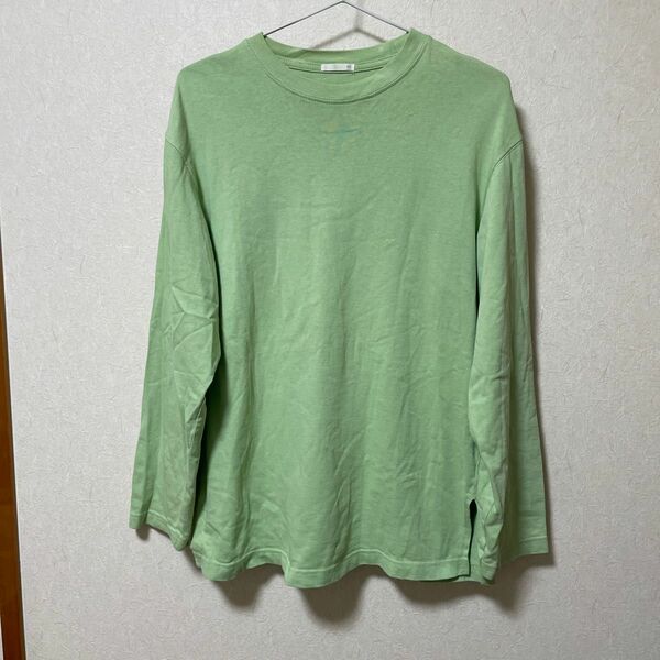 GU 長袖Tシャツ　スリットTシャツ　グリーン　緑　XS オーバーサイズ
