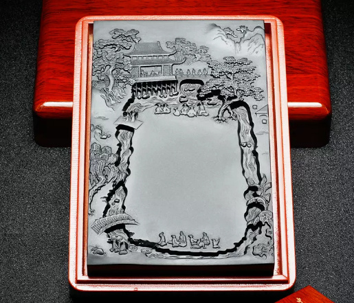 Inkstone Chinese intangible cultural heritage Duan inkstone Many wise people gather 18*11.5*3m Laokeng raw stone carving She inkstone Black dragon tail collection Calligraphy painting study four treasures perfect for gifts SY418, Artwork, book, others