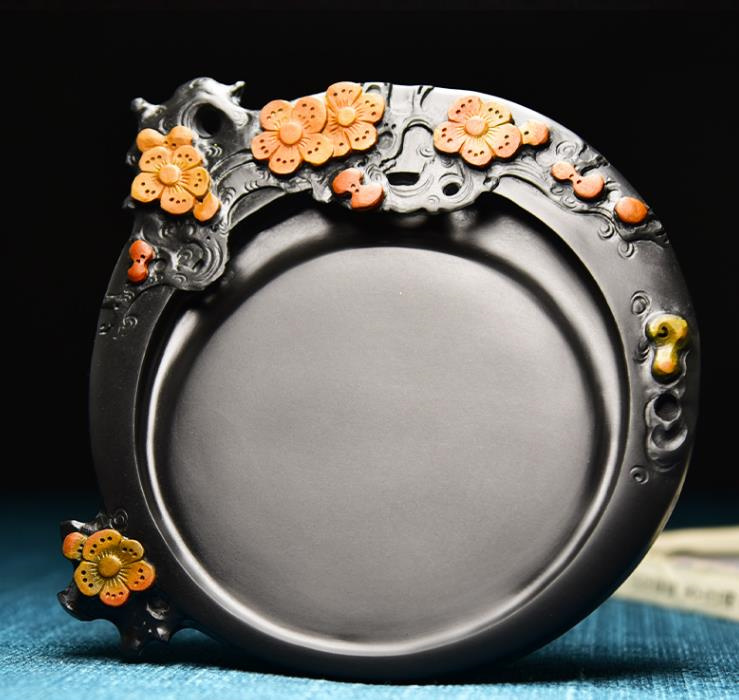 China Joyful Eyes and Eyes Inkstone Fine Intangible Cultural Heritage Pure Hand Carved Laokeng Edge Inkstone Natural Raw Stone (15.5*15.0*4.0cm) Collection of Calligraphy and Paintings Four Treasures of the Study She Inkstone Black Dragon Tail Raw Stone SY404, Artwork, book, others