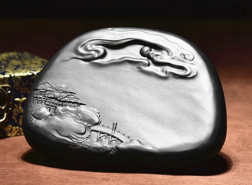 China Sheng Stone, Keikeng, Longtan Stone, Visiting a Friend at the Valley Stream (14.5cm x 11cm x 2.8cm) Natural, Raw Stone, Excellent Quality, Collection, Calligraphy, Painting, Four Treasures of the Study, Inkstone SY279, Artwork, book, others