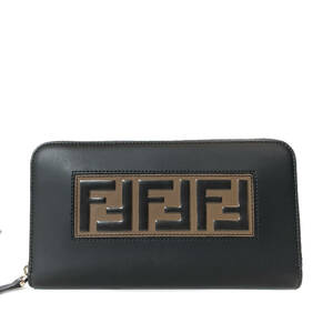 【新品同様】 FENDI フェンディ ズッカ ラウンドファスナー長財布 レザー ブラック/ブラウン 7M0210