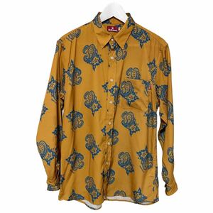 送料230円【新品】HELLRAZOR ペイズリー柄シャツ size:M ポリシャツ イエロー ヘルレイザー PAISLEY 黄