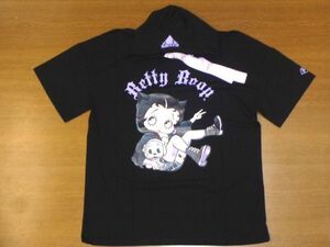 LOW BLOW KNUCKLE ベティ ブープ コラボ Tパーカー/M黒/ロー ブロー ナックル BETTY BOOP 523874 小悪魔/ロング丈 半袖 パーカー Tシャツ